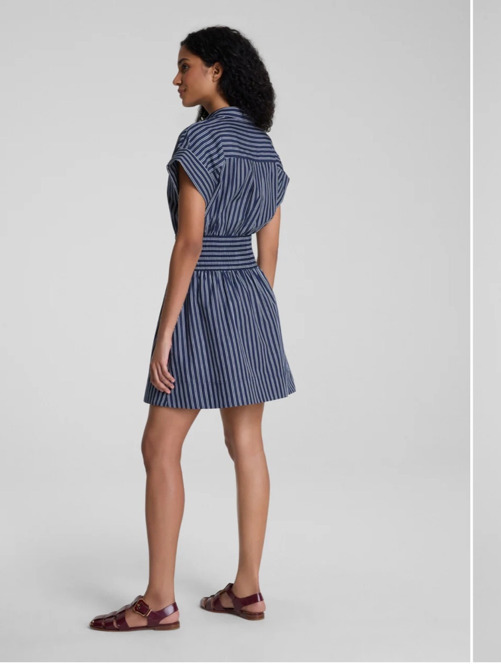SPANX • Poplin smocked mini shirt dress - Navy and White Striped - Medium - Picture 2 of 10